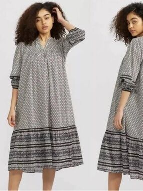 Anna Sui for Uniqlo, Prairie Peasant Dress, Black & White Sz XS